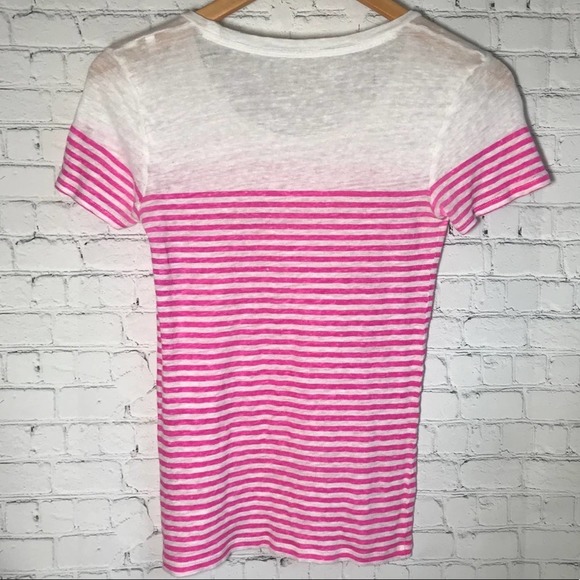 100% LINEN J. CREW STRIPE SHIRT WHITE NEON PINK XS - Picture 4 of 6